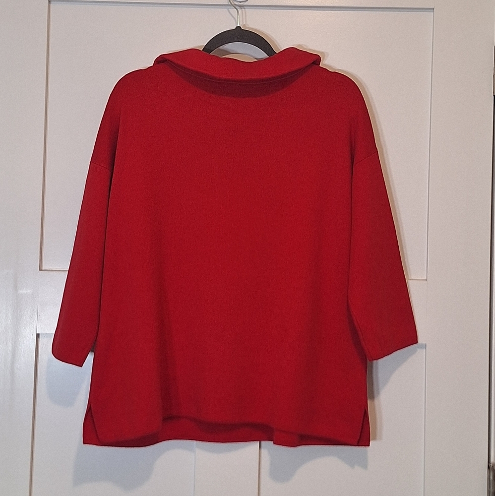 Chico's Classic Funnel Neck Cotton Blend Sweater  Stretch Risque Red Soft Large - Picture 9 of 12